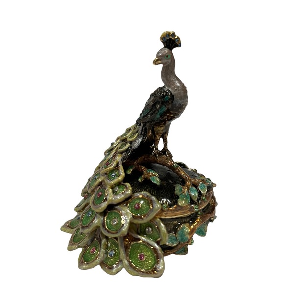 Trinket Box-Luxurious Enamel Peacock with Rhinestones, Like Jay Strongwater - Picture 2 of 9